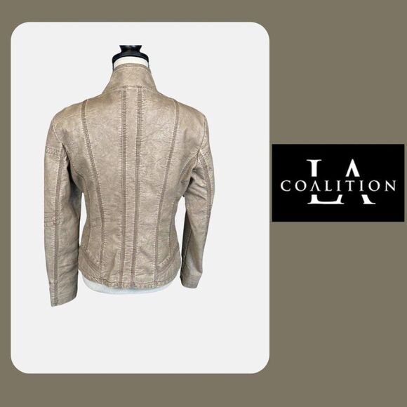 LA Coalition Grey Vegan Leather Moto Jacket Asymmetrical Zip, Bikercore, Sz. M - Picture 5 of 8